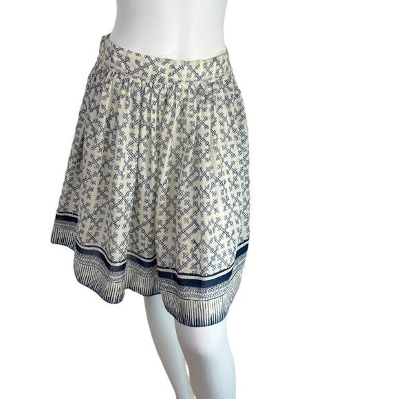 Nili Lotan Indigo and Ivory Cotton Print Short Full Skirt...